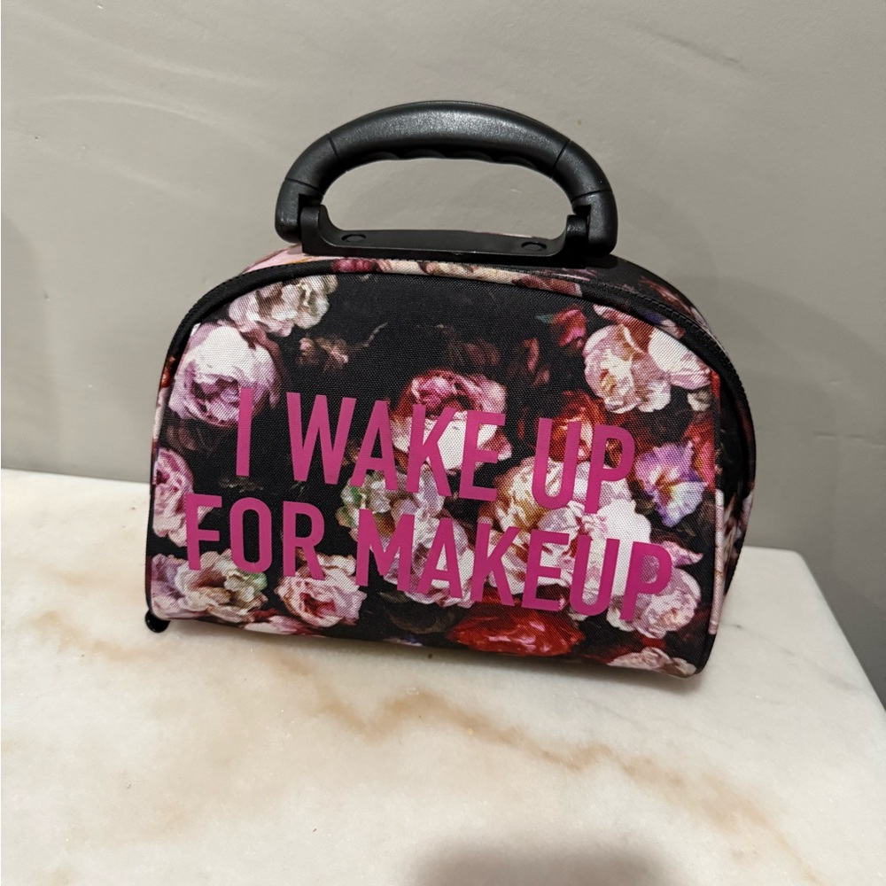 Floral Makeup Bag - Black and Pink
